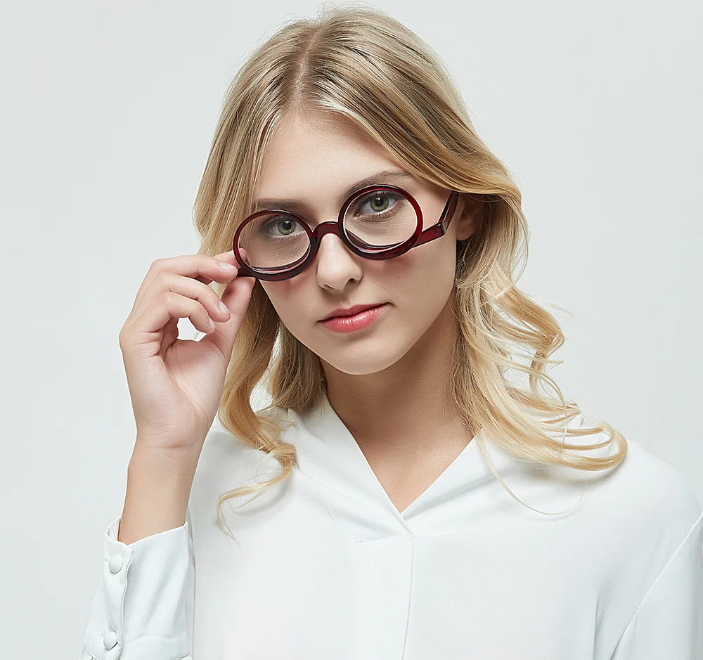 Круглый откидная крышка читателей Make-up очки для чтения макияжа с глаз очки Флип вниз объектив складной косметическое Для женщин дальнозоркостью очки