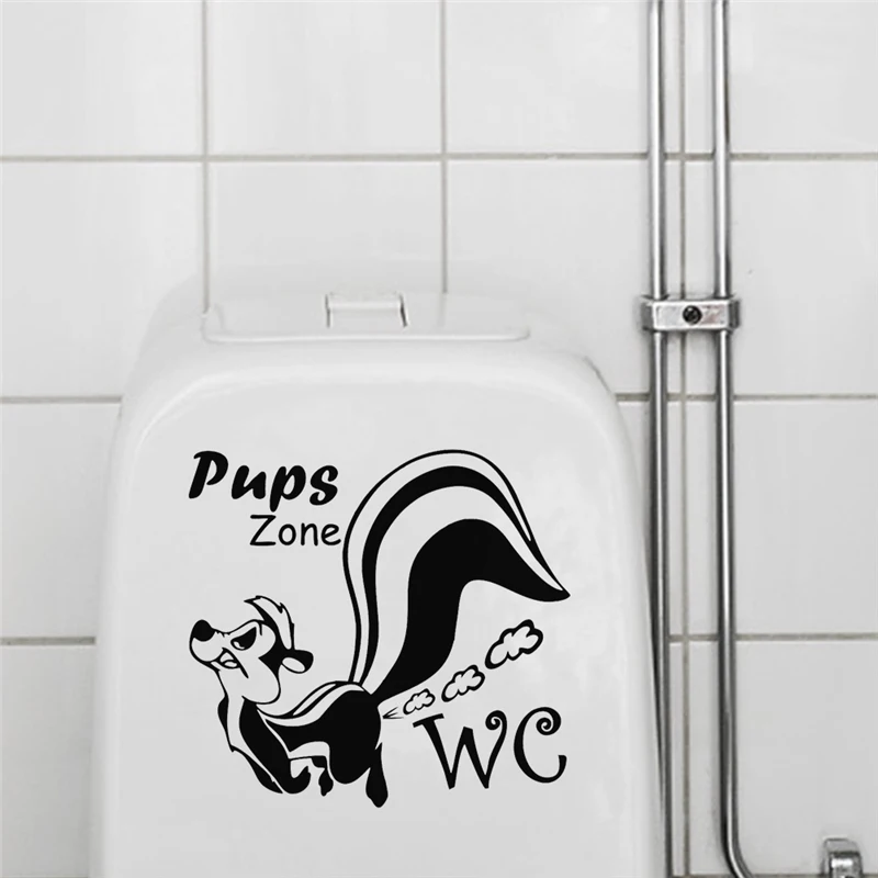 Free Shipping pups wall stickers toilet water closet room decor diy vinyl home decals cartoon animals mural art posters | Дом и сад