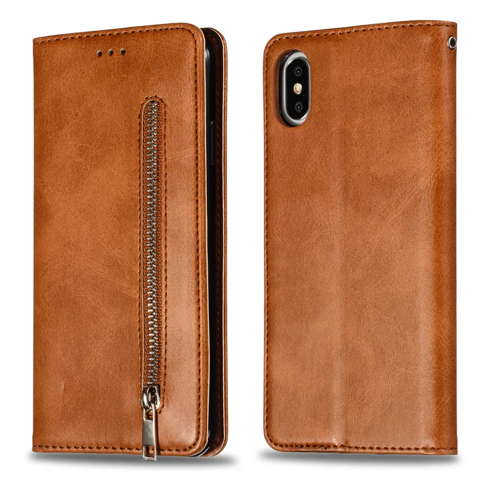 Чехол на молнии с откидной книгой для iPhone X XS MAX XR 6 6S 7 8 Plus роскошный кожаный чехол