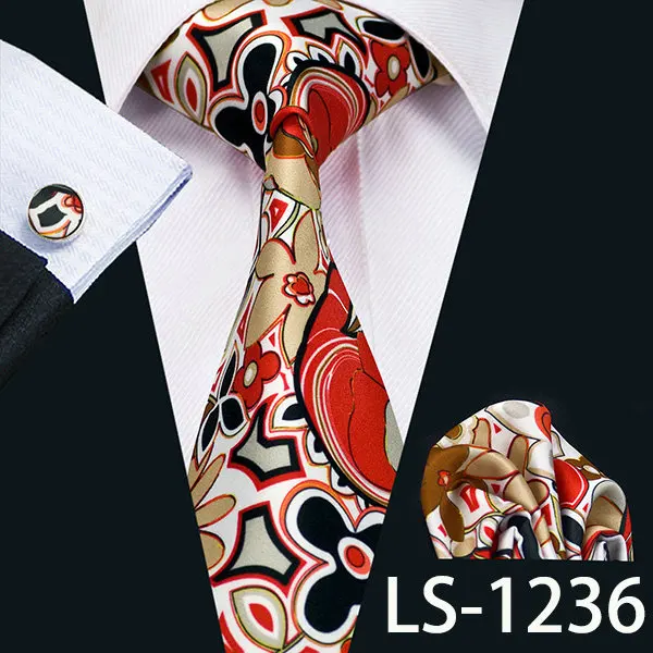 LS-1236 Мужской галстук с принтом галстук Gravata Neckwear Barry.Wang модный носовой платок запонки набор галстуков для мужчин свадьба Вечеринка бизнес США-1277 - Цвет: LS-1236
