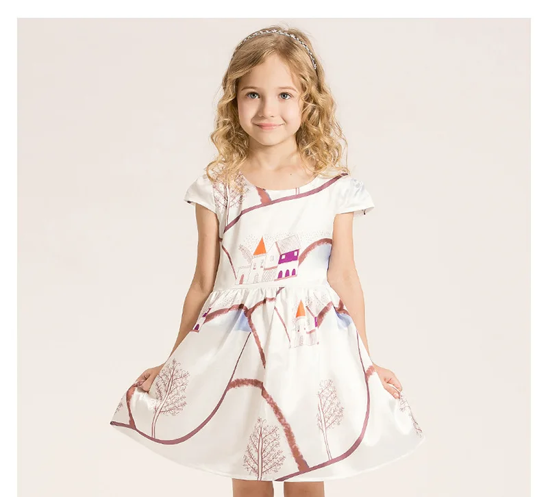 2016 лето повседневный kid девушка платья для 2-12 лет картина pattern печати маленькая