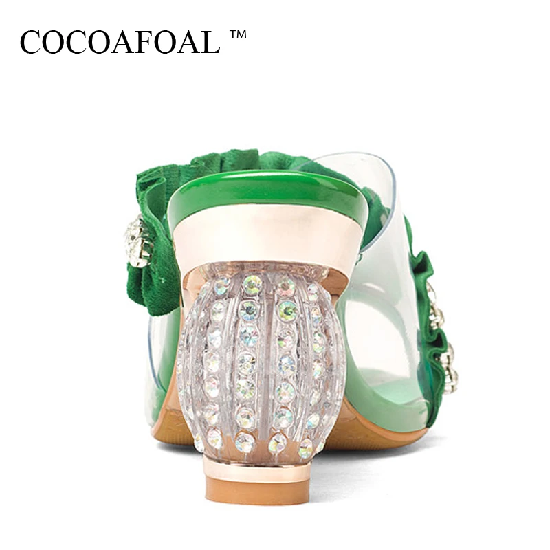 Женские прозрачные сланцы COCOAFOAL новые летние зеленые туфли на высоком каблуке