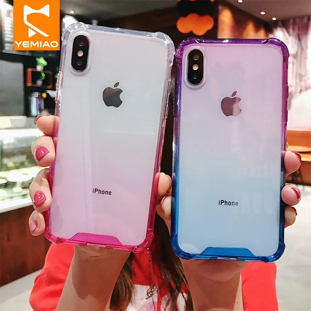 Прозрачный чехол для телефона iPhone 6 S 7 8 Plus силиконовый + акриловый градиентный