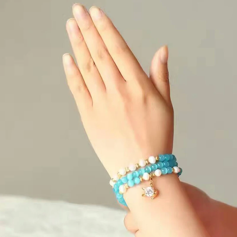 Оптовая продажа голубые браслеты из натурального камня кошачий глаз 6 мм бусины с