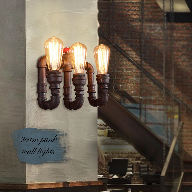 Черная водопроводная настенная лампа E27/E26 в стиле ретро 2/3 светодиодов|led sconce|wall