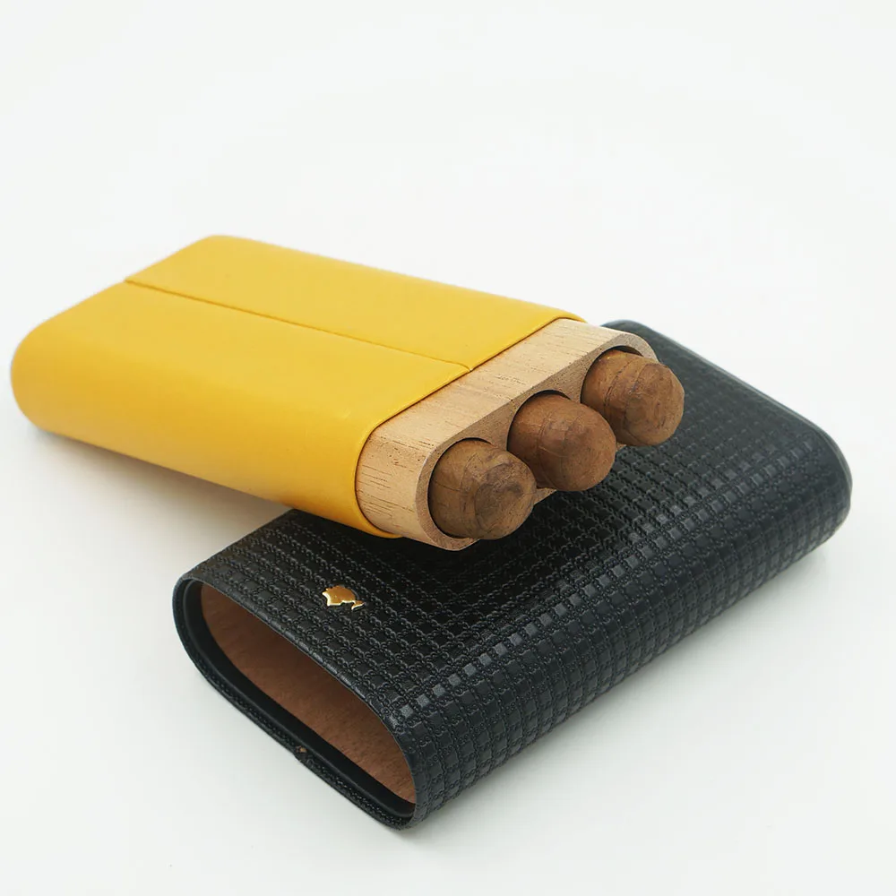 COHIBA Дорожный Чехол для сигар из черно-желтого кедрового дерева с 3 трубками и