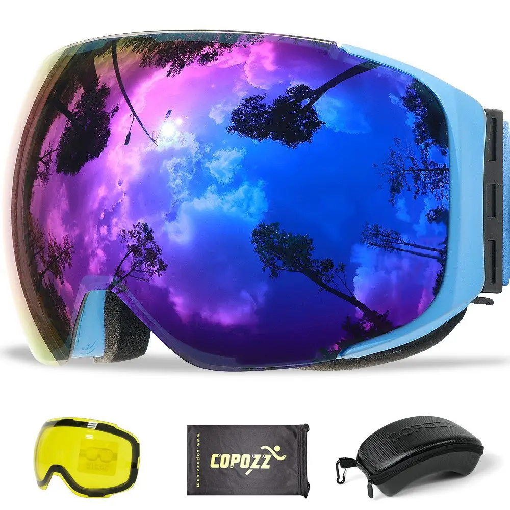 Blue Lens COPOZZ магнитные лыжные очки с 2s Быстросменные линзы и Чехол Набор UV400 Защита Анти-туман сноуборд лыжные очки для мужчин и женщин - Цвет: Blue Lens