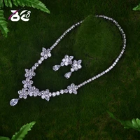 be 8 flower design aaa cz wedding jewelry sets for women silver color necklaces pendant stud earrings for women gift s047