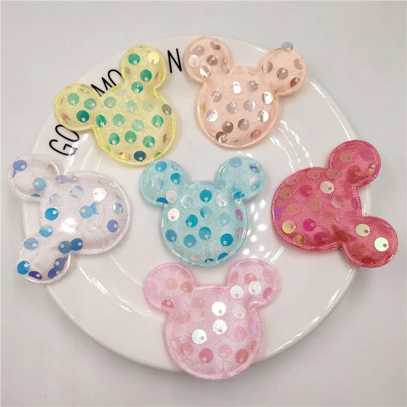 

Wholesale 120pcs/lot 6*5.5cm Sequin Mouse head Padded Applique for DIY Children headwear Accessories & DIY Craft Decoration