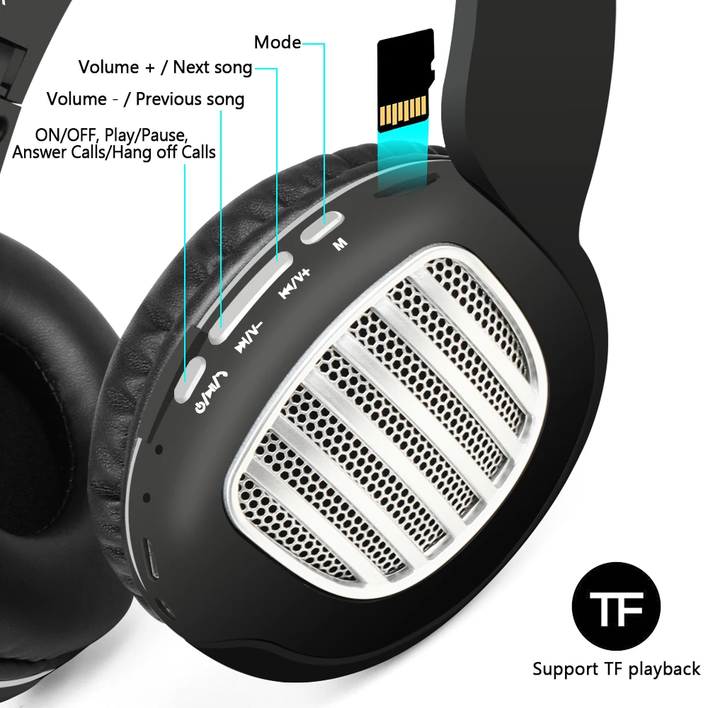 TOPROAD Bluetooth стереогарнитура складные наушники беспроводные с микрофоном TF FM радио