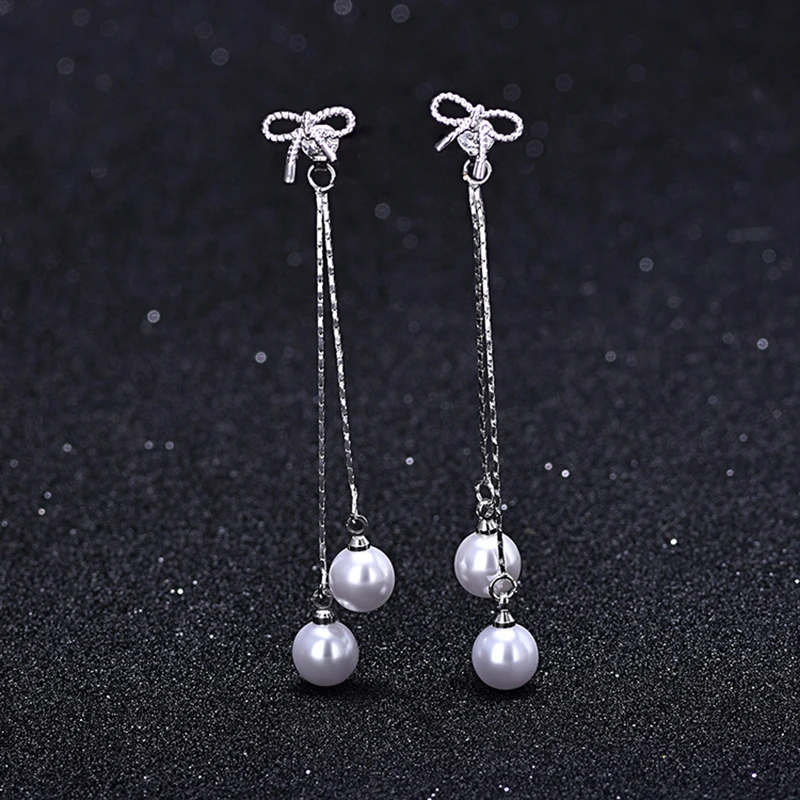 Женские простые металлические серьги с бахромой и искусственным