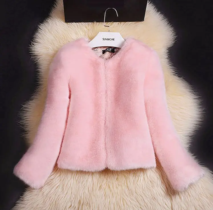 2019 autumn and winter coat Slim round neck imitation rabbit fur female outerwear women coats jackets white | Женская одежда