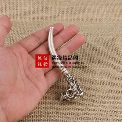 

Antique Old Brass Silver-Plated Cigarette Holder Relief Dragon And Phoenix