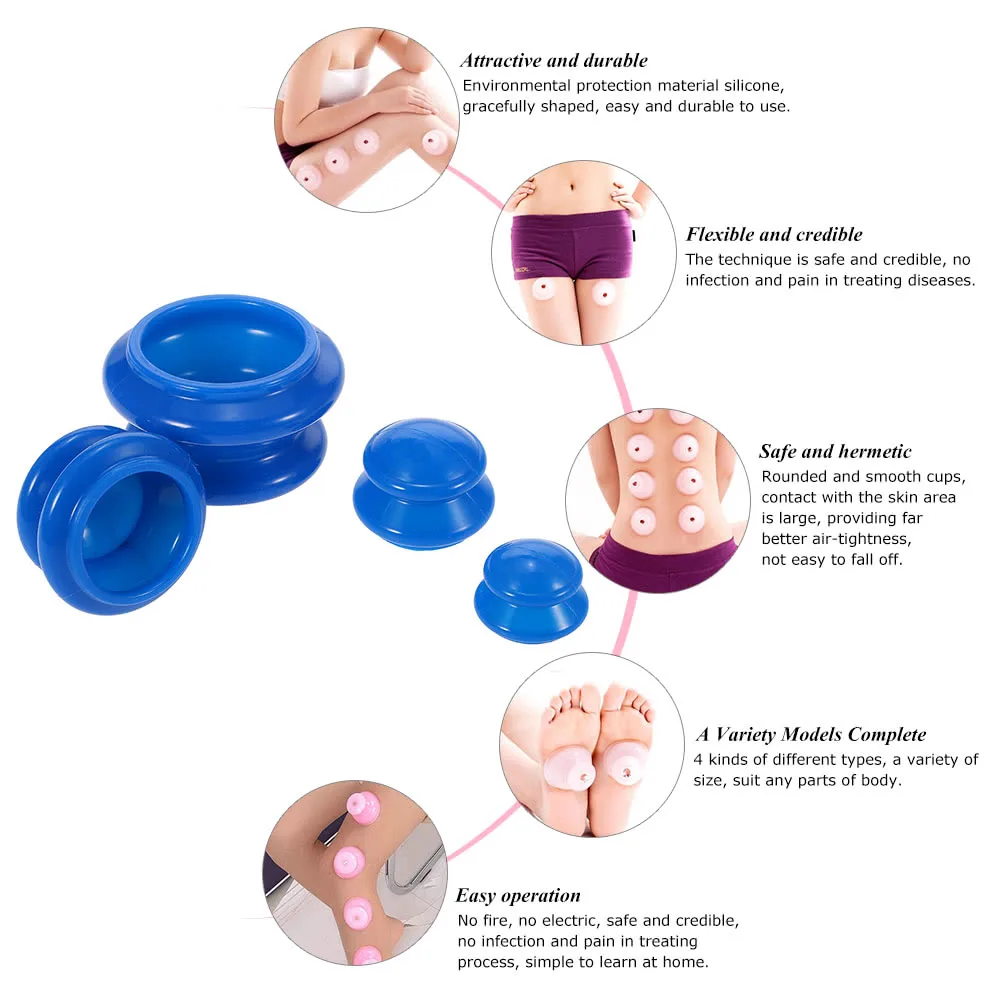 4pcs 4 size Silicone Moisture Absorber Vacuum Cupping cupFace Legs Arms Care Treatment |