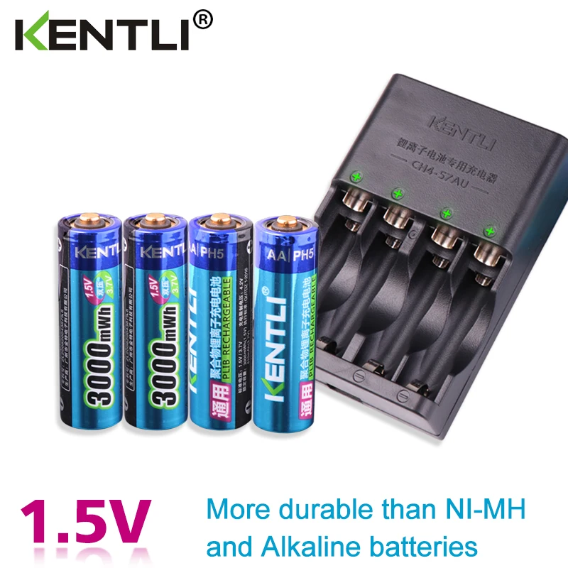KENTLI 4 шт 1,5 v aa 3000 mwh литий-ионная литий-полимерная литиевая батарея+ 4 слота AA AAA литий-ионная умная зарядка