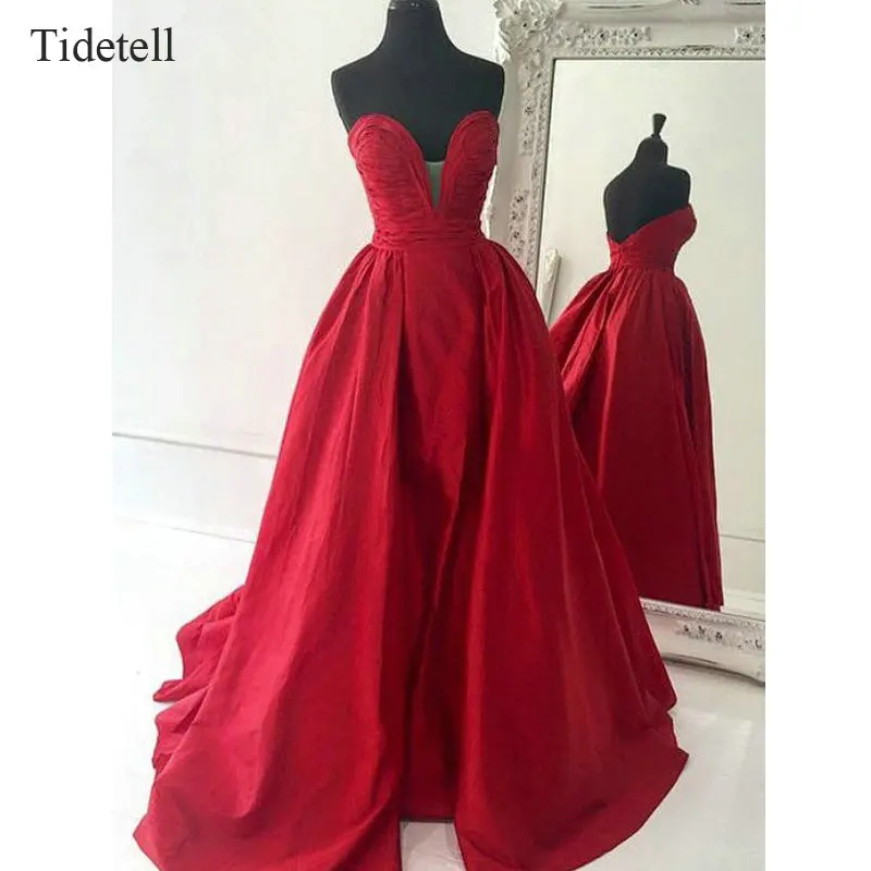 Глубокий V-образным Вырезом Без Рукавов Развертки Поезд Красный Пром Платья с