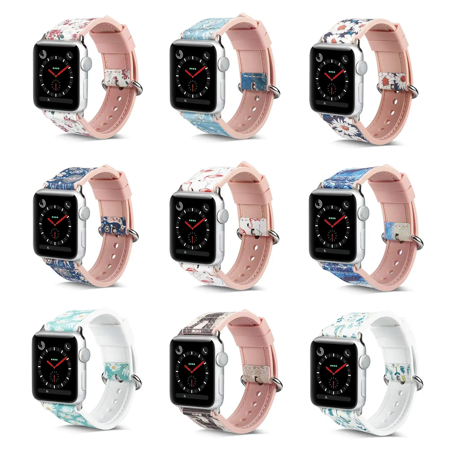 Ремешок для Apple Watch, 38, 42 мм, версия 40/44 мм, с цветочным узором и изображением оленей из силикона и кожаный ремешок для наручных часов iWatch, ремешок для Apple Watch браслет Series 5 4 3 2 1