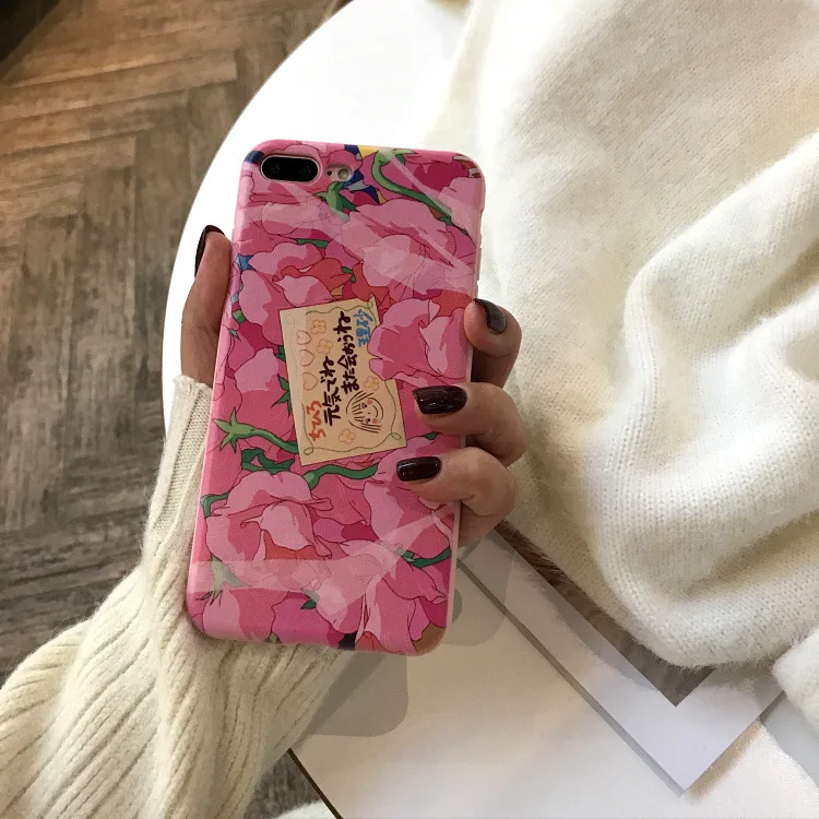 Кавайный японский розовый чехол для телефона с цветами для iPhone 7 8 Puls 6 6S Puls X чехол s Мягкий силиконовый чехол для задней крышки Coque Fundas Capa