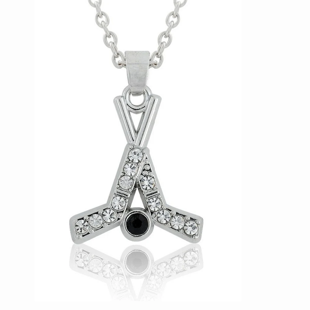 Clear Rhinestone Hockey Stick With Puck Pendant Necklace Women's Sports Jewelry Gift for Mom & Fans | Украшения и