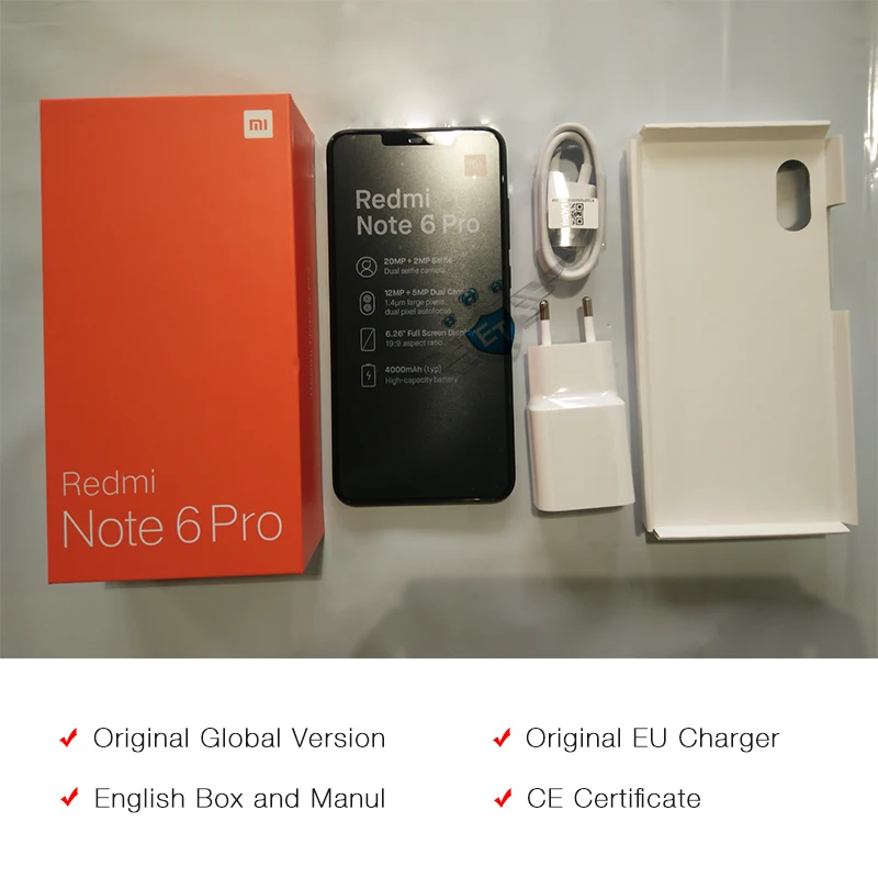 Xiaomi Redmi Note 6 Pro 3 ГБ 32 глобальная Версия Мобильный телефон 26 &quotполный экран Snapdragon 636