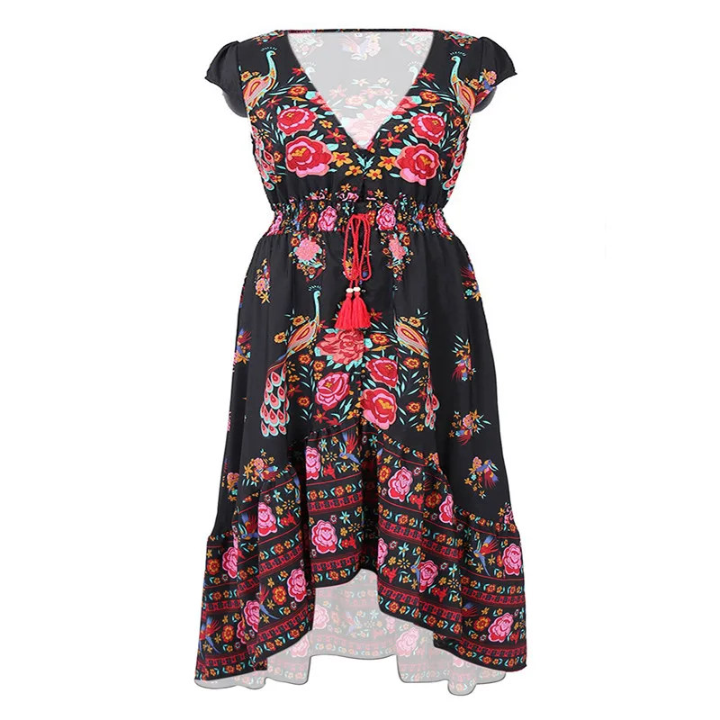 2017 летнее бохо платье Хиппи этнический сексуальный принт Ретро винтажное с