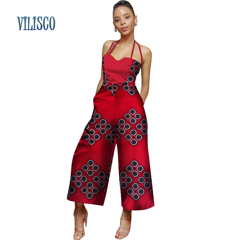 

Bazin Riche African Print Jumpsuit for Women Patchwork Strap Collar Jumpsuit Plus Size Traditional African Women Clothing WY2684