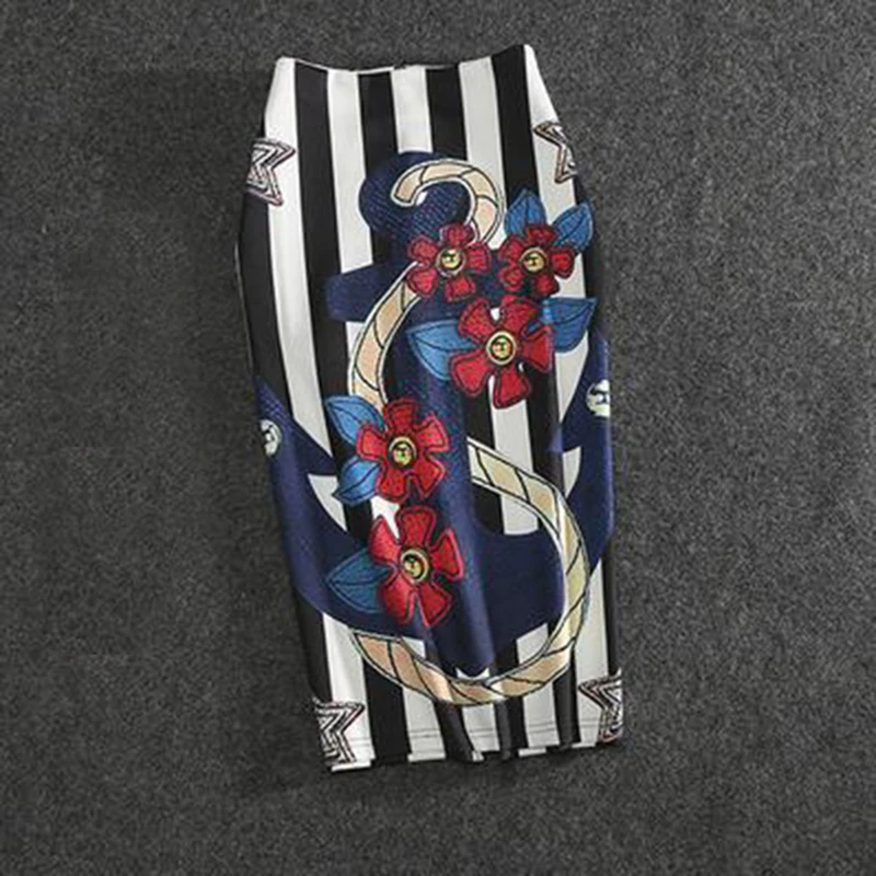

CR Pencil Wrap Office Women's Floral Striped High Waist Skirts Vintage Elegant Print Midi Bottoms
