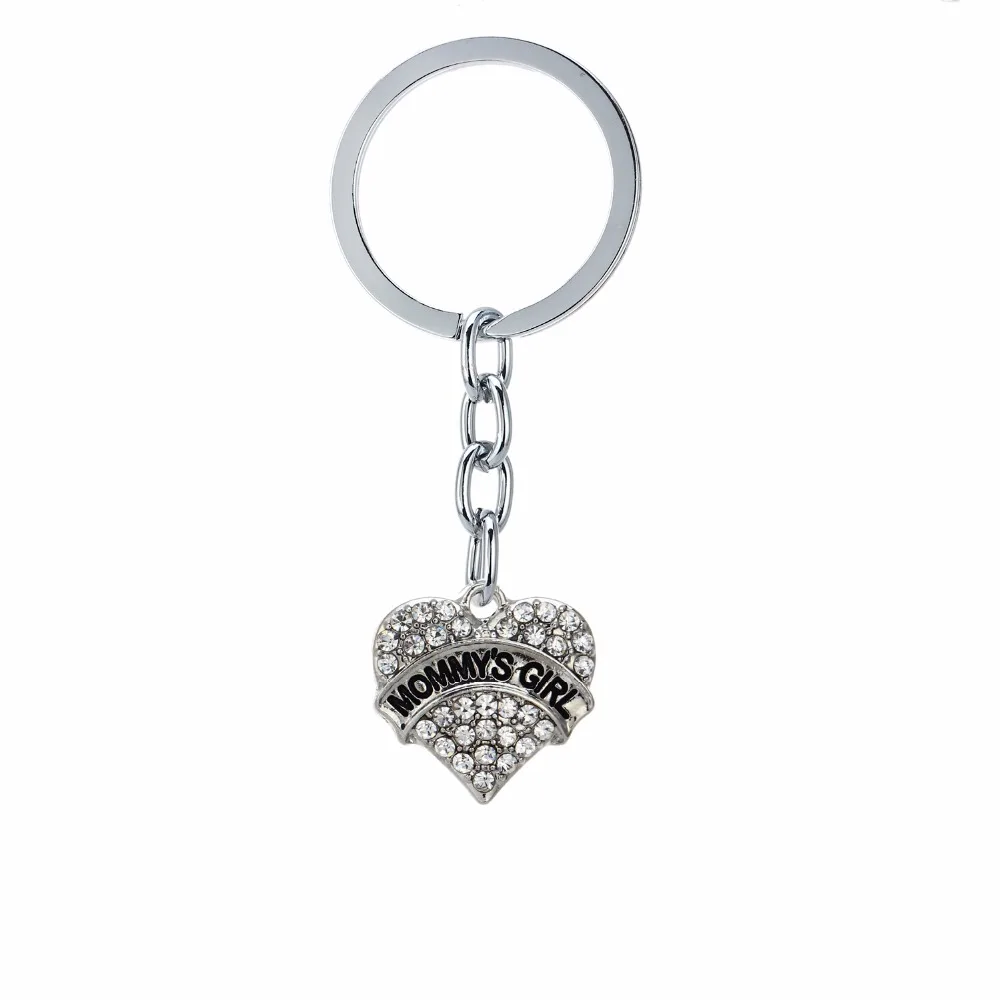 

12PC/Lot Engraved Mommy's Girl Keychain Clear Crystal Heart Charms Keyring Gifts For Women Family Mom Mother Daughter Key Chain