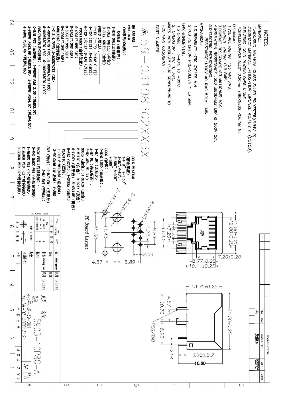 Модульный сетевой разъем 10 P8C RJ45 21 3 мм 20 шт. PCB 59 8P защищенный Разъем LAN |