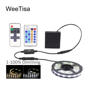 Светодиодная лента на батарейках 5 в с регулируемой яркостью SMD 2835 Водонепроницаемая сенсорная ИК радиочастотная пульт дистанционного управления на батарейках Гибкая светодиодная полоса освещения