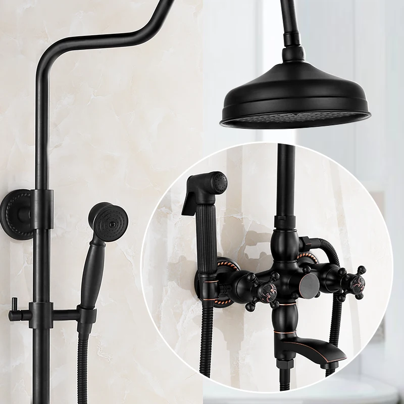 Смеситель для ванной комнаты латунный Однотонный черный душ с масляной краской