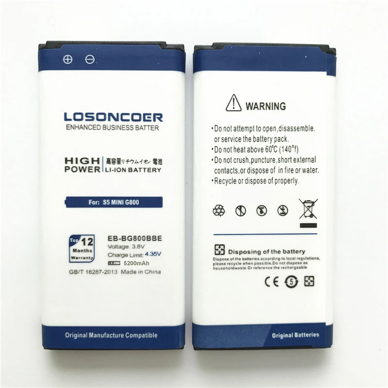 losoncoer 5200 мА/ч, EB-BG800BBE для samsung Galaxy S5 мини Батарея SV мини S5 G870 SM-G800F SM-G800H G800 G870A
