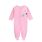 Комбинезон для новорожденных девочек с длинным рукавом, Хлопковая пижама розового цвета, 0-12 месяцев