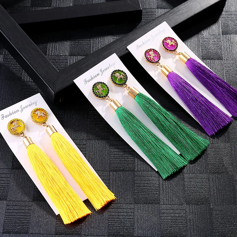 Женские серьги с кисточками длинные висячие разных цветов в виде конского