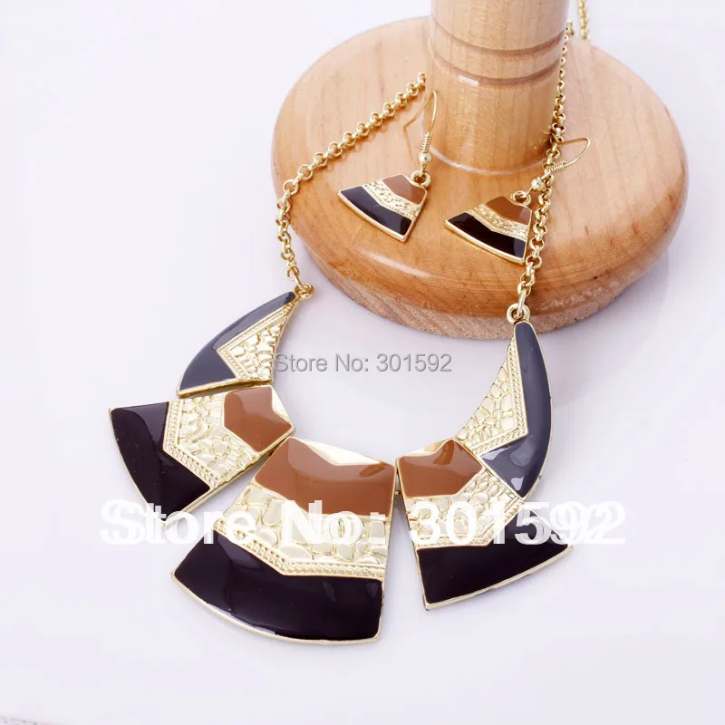 Высокое качество эмаль Колье Шейное ожерелье и серьги 2 шт набор золотые ожерелья