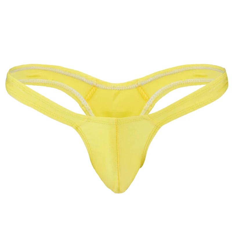 Yellow Сексуальные мужские трусы для геев, мужские однотонные стринги с принтом зебры, мужские стринги с Т-образной спинкой, нижнее белье, бикини-бандаж, Трусы-слипы Hommes - Цвет: Yellow