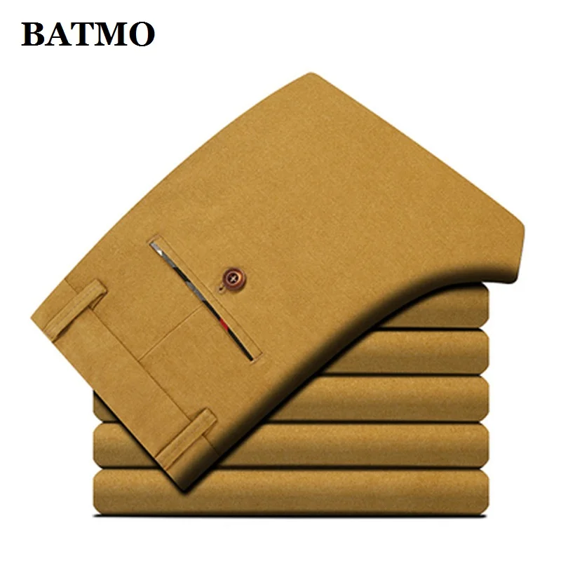 Мужские повседневные обтягивающие брюки BATMO узкие цвета хаки большие размеры 28 40