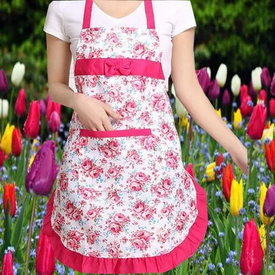 rose red 1 шт. Модный женский фартук с цветочным бантом для кухни ресторана с карманом - Цвет: rose red