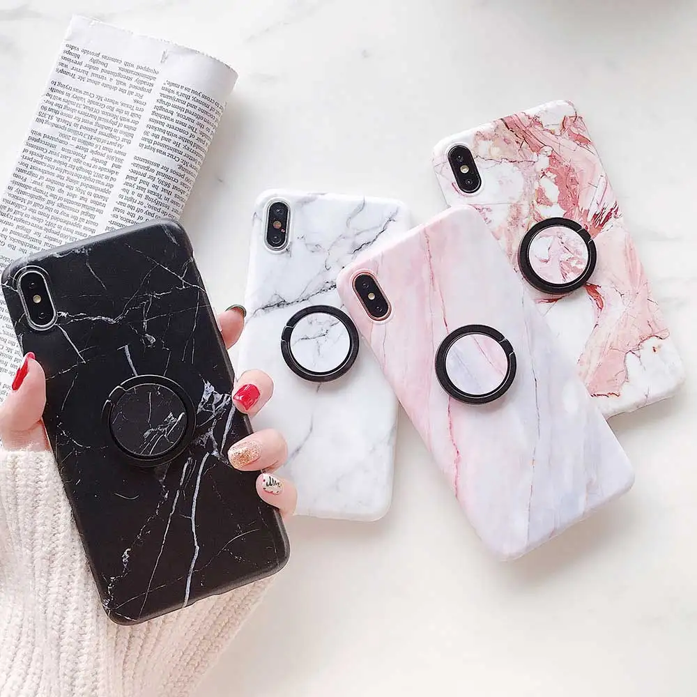 Boucho Phone Ring Case For iphone XS MAX XR Classic Marble Cases With Finger 6 6S 7 8 Plus X Soft Cover |
