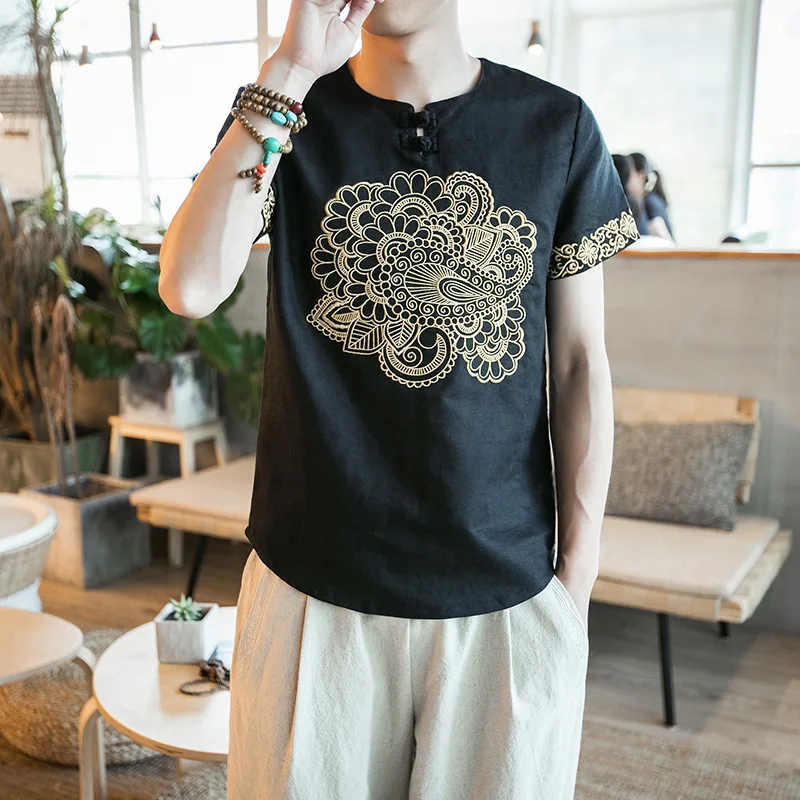 Ethic Chinese Unique Short Sleeve Embroidery Men T-Shirts | Мужская одежда