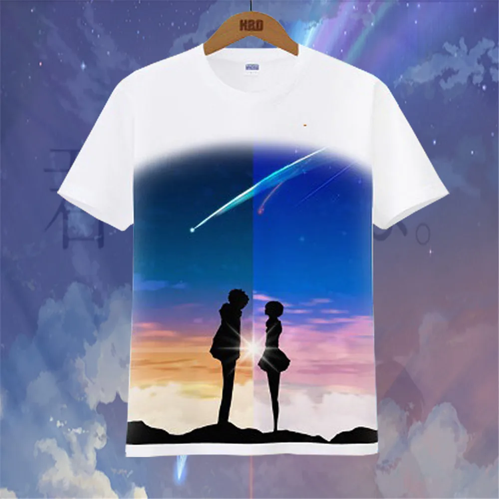 Аниме kimi no na wa короткий рукав Miyamizu Mitsuha футболки с надписью You Name топы Tachibana Taki