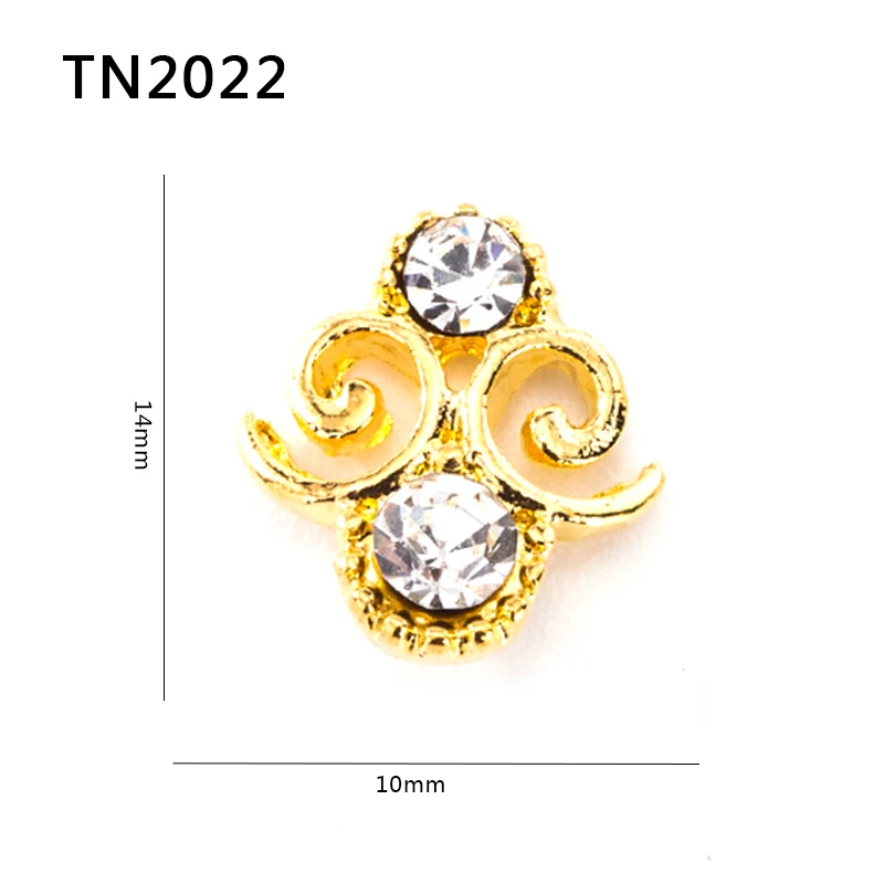 10 шт./лот аксессуары для дизайна ногтей из золотого сплава со стразами и 3D