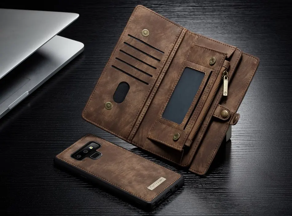 14 Slots Zipper Wallet with Removable Back Cover Leather Case for Samsung Galaxy Note 8 9 10 Plus Hand Sewing Purse | Мобильные