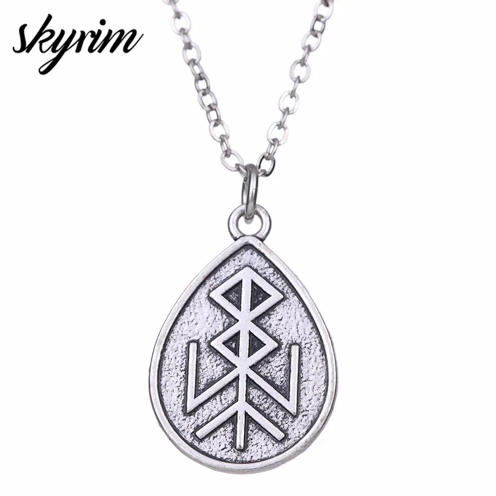Skyrim винтажная Капля воды кулон религиозные руны ожерелье серебряное