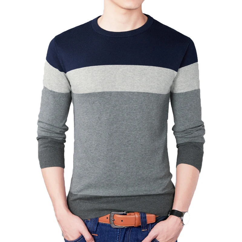 2022 Autumn Fashion Brand Casual Sweater O-Neck Striped Slim Fit Mens Sweaters Pullovers Men Pull Homme Contrast Color Knitwear | Мужская