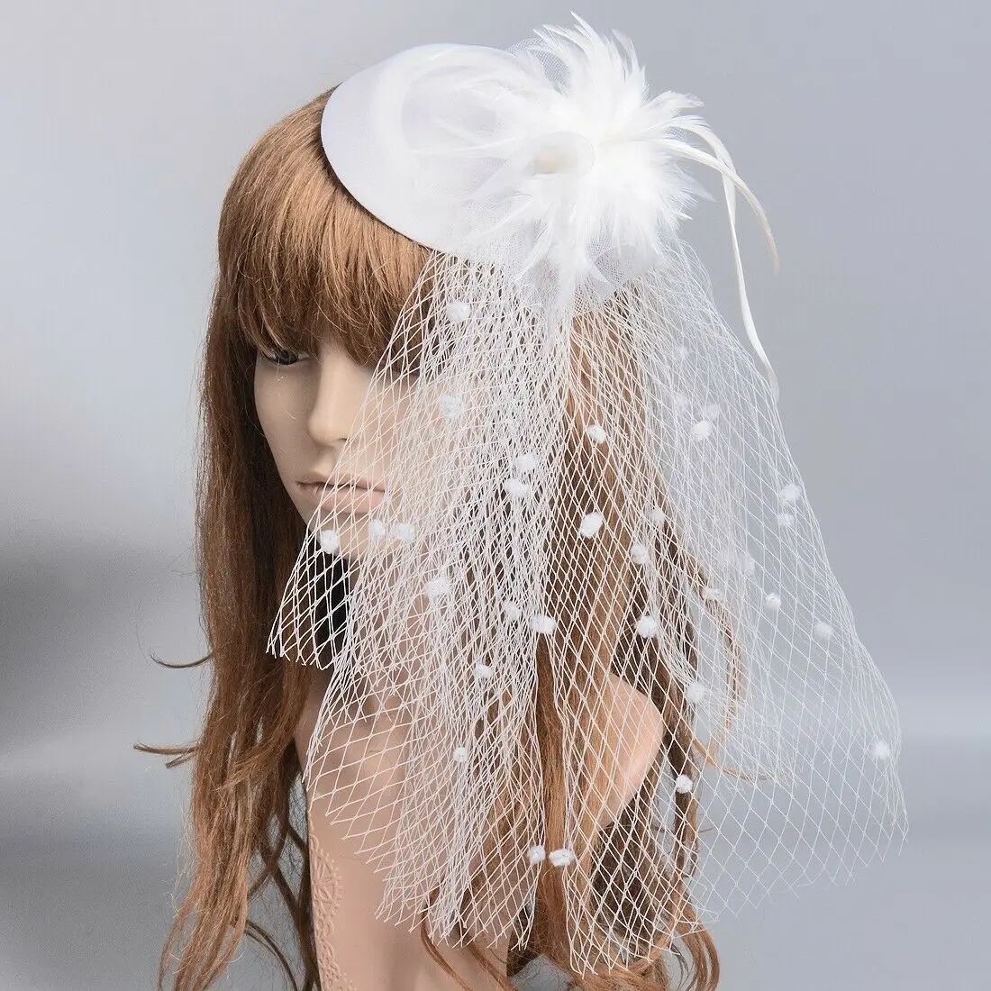 

2019 Свадебная шляпа «Таблетка» для лица, белая, черная, в горошек, с перьями, Вуалетка, аксессуары для волос для коктейвечерние, женская закол...