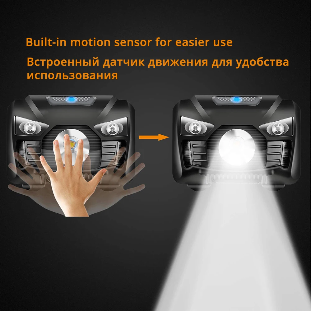 Перезаряжаемый светодиодный налобный фонарь, индукционный переключатель, головной светильник, красный светильник+ белый светильник используется для рыбалки, езды на велосипеде, приключений и т. д