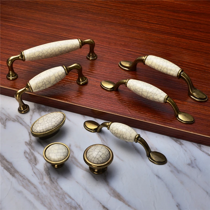 Furniture White Crack Ceramic Door Handles For Kitchen Cabinet Cupboard Wardrobe Accessories Drawer Pull Vintage Bronze Knobs |