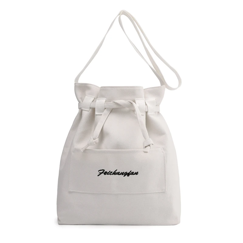 

Canvas Women Shopping Shoulder Bag Ladies Female Canvas Crossbody Messenger Bags for Women Men Black White Drawstring Totes