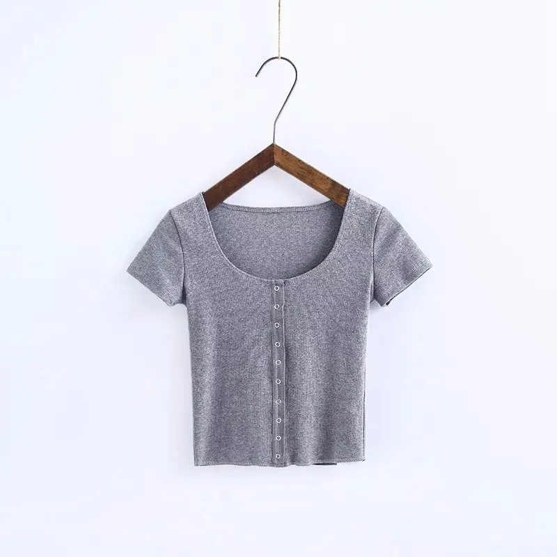 

Harajuku 2018 Summer Black White T-shirts Women Sexy Crop Tops Rib Knitted Cotton Basic Short Sleeve T Shirts Korean Streetwear